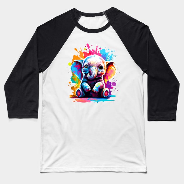 Little Elephant - Cute Baby Elephant Colourful Baseball T-Shirt by BigWildKiwi